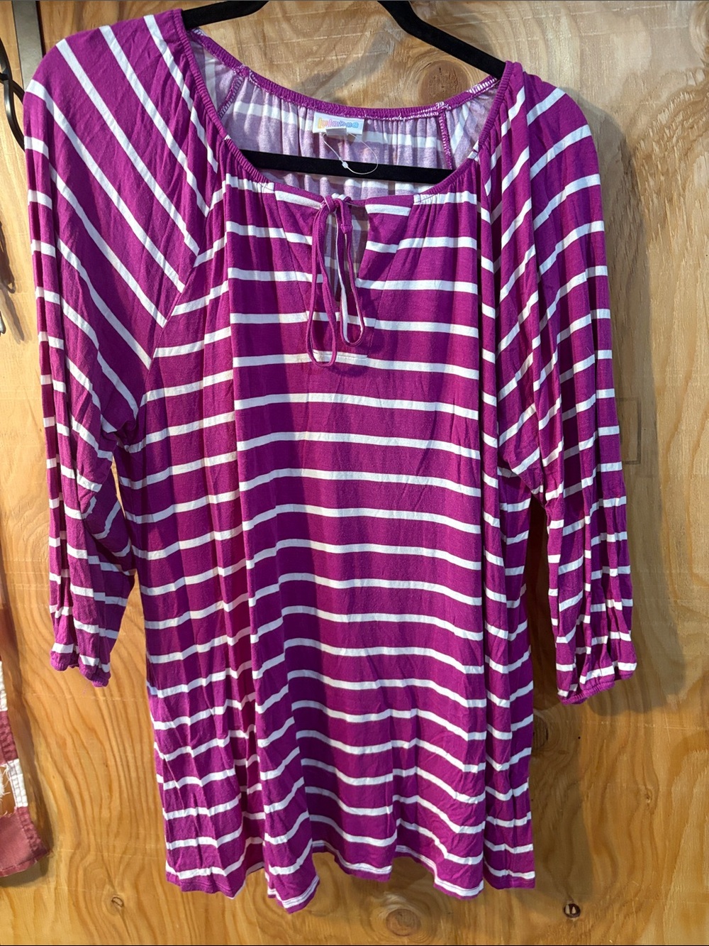 LuLaRoe Purple and White Striped Tie-Front Tunic 23”PTP